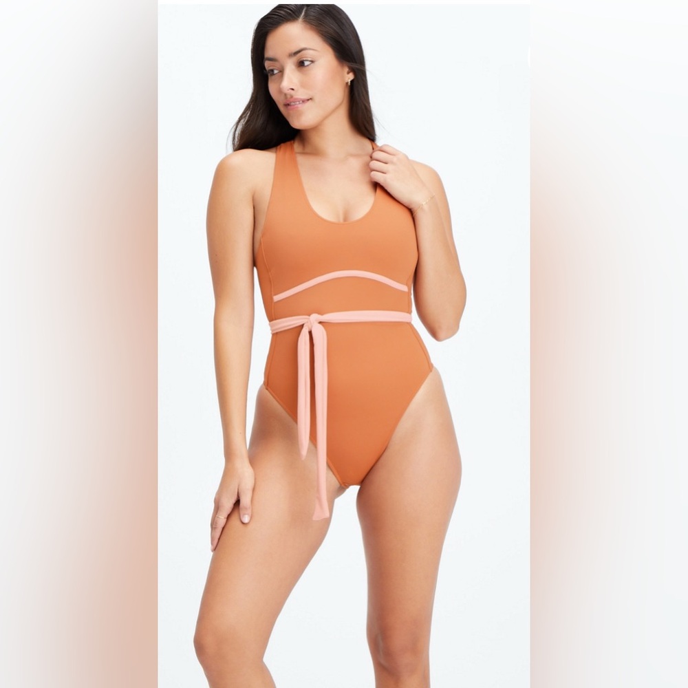 Fabletics‎ Women Swimwear Lace up Racer Back Swimsuit One Piece Sienna Pink NWT